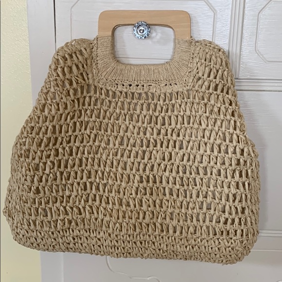 Handbags - NWOT.  Straw purse with wood handles